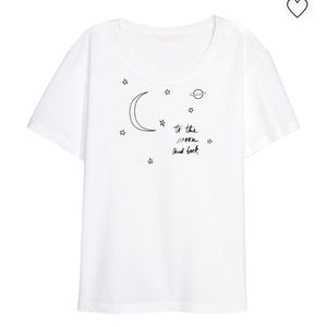 Cute White T-shirt with Moon & Stars | Size XS